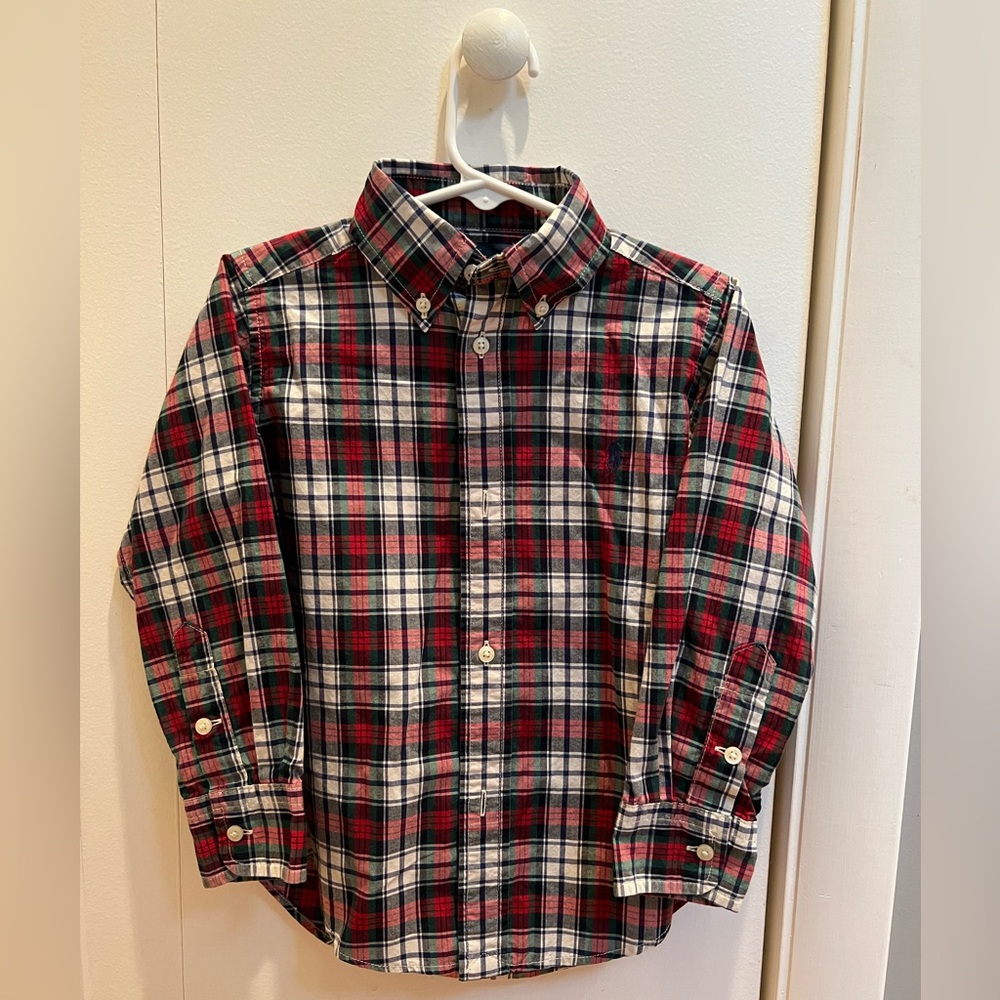 Polo blue, green, and red plaid button-down boys size 3T